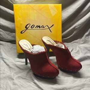 Gomax Red Suede Mules with Black Heels